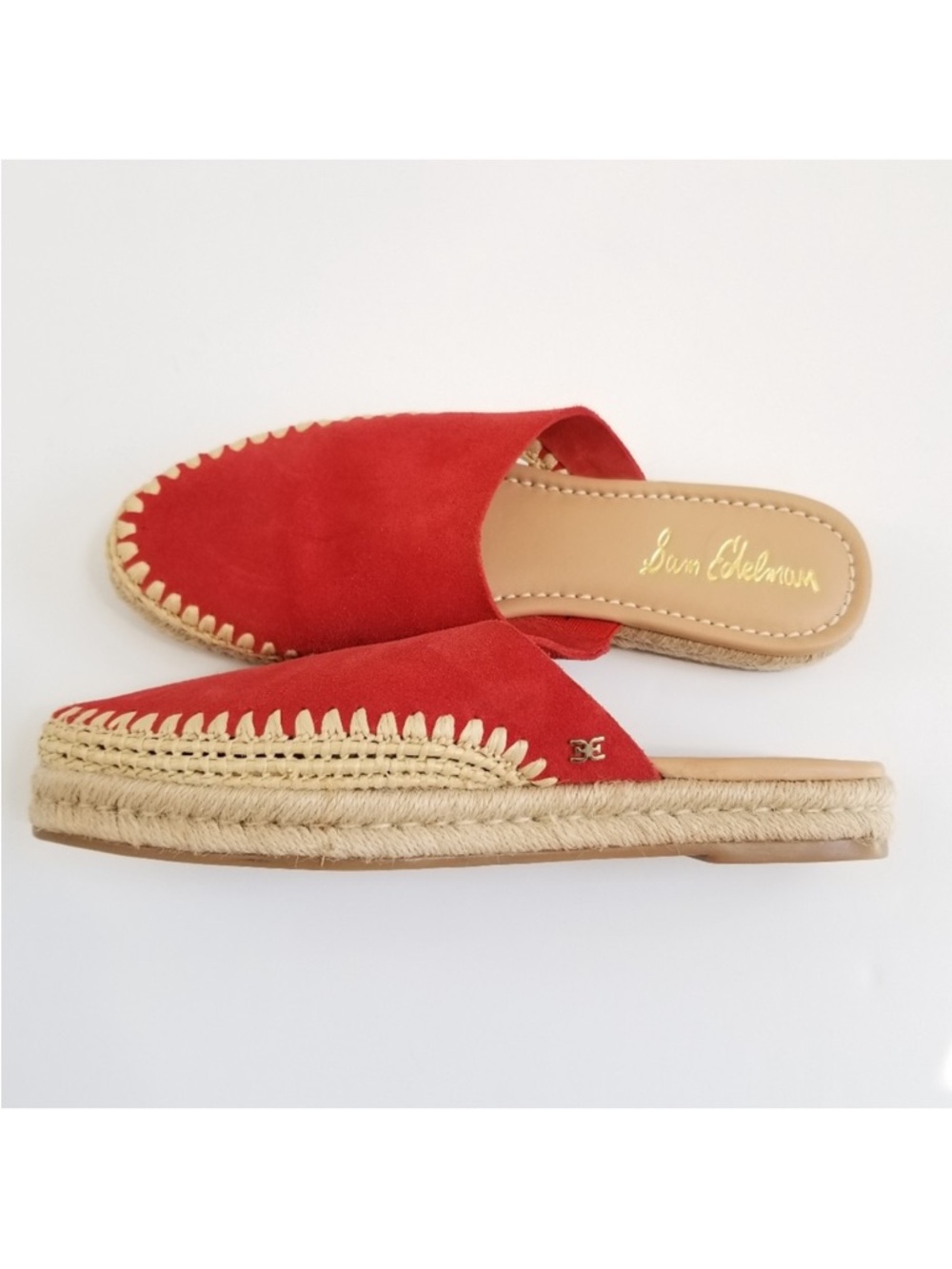 Sam Edelman Austin Espadrille Red Suede Mules Slip On Shoe Size 6.5